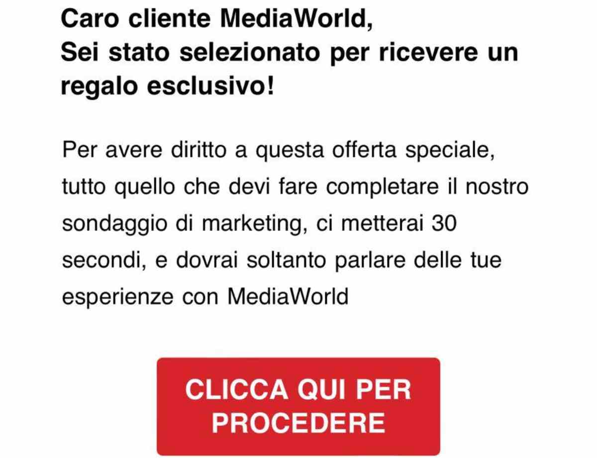 Mediaworld messaggio truffa