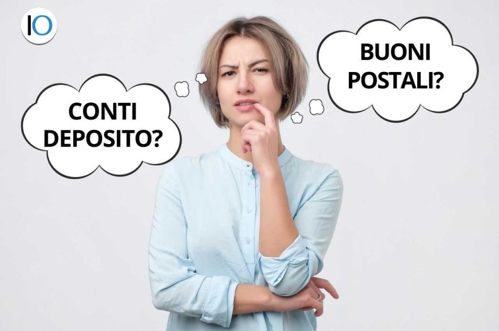 donna che pensa conti depositi e buoni postali