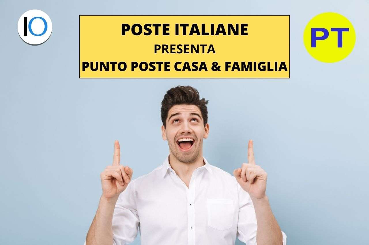 uomo felice che indica scritta poste italiane