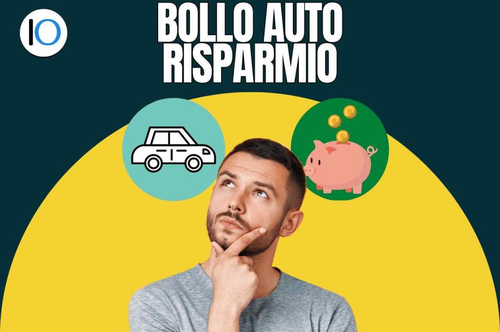 Uomo indeciso. Alle spalle illustrazione dell'auto e dei risparmi