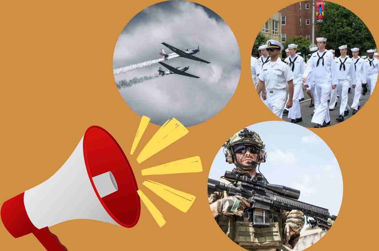 Megafono, soldato, marina e aerei 