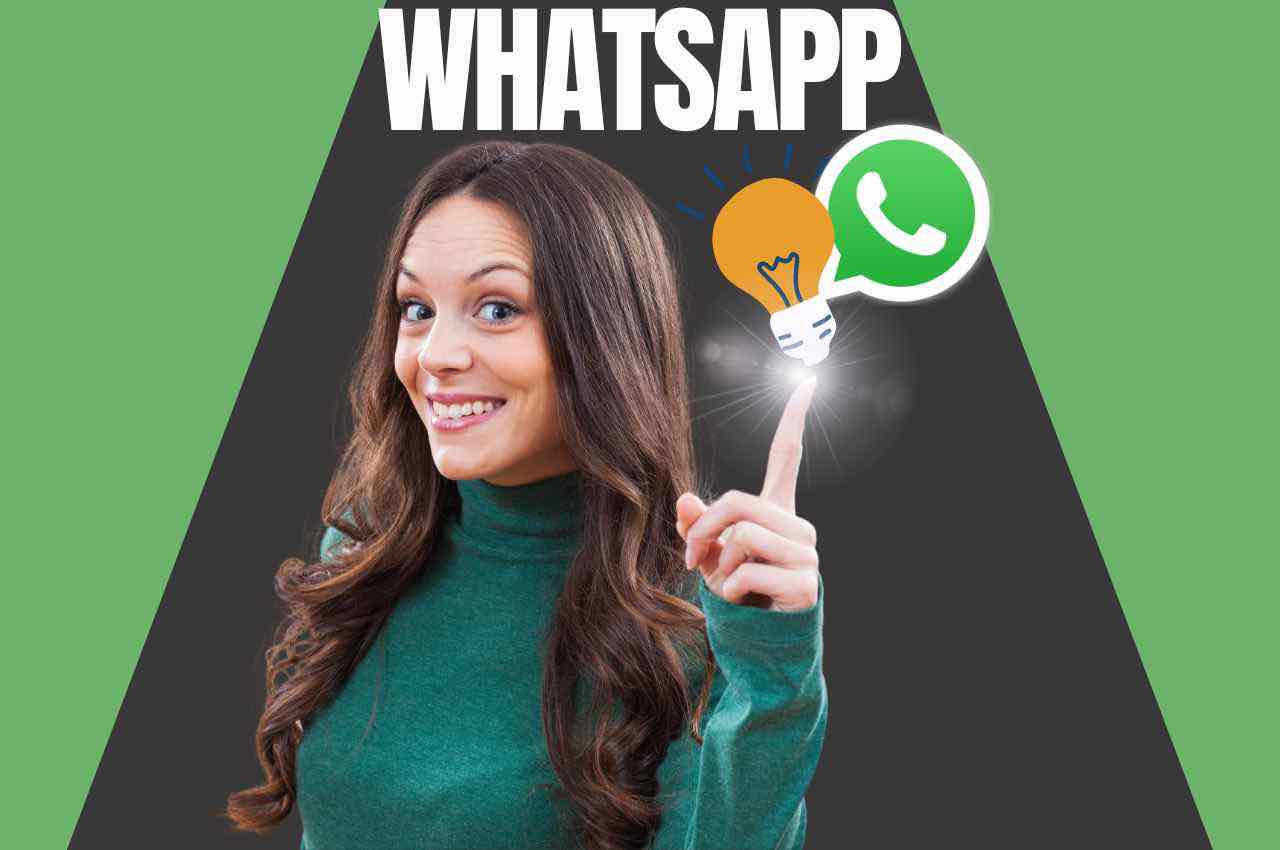 Ragazza felice, illustrazione di una lampadina (idea) e logo whatsapp