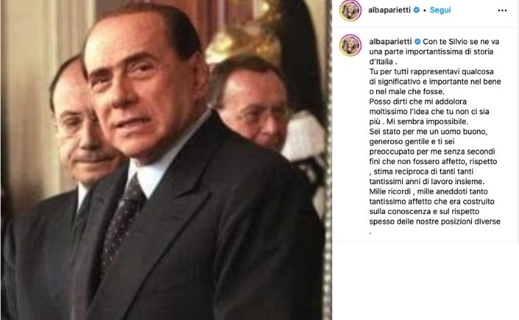 Morte Silvio Berlusconi addio Alba Parietti
