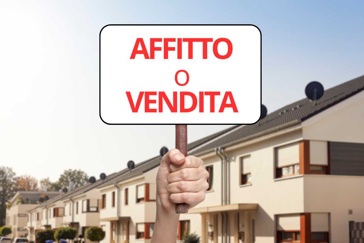 Cartello con scritta affitto o vendita