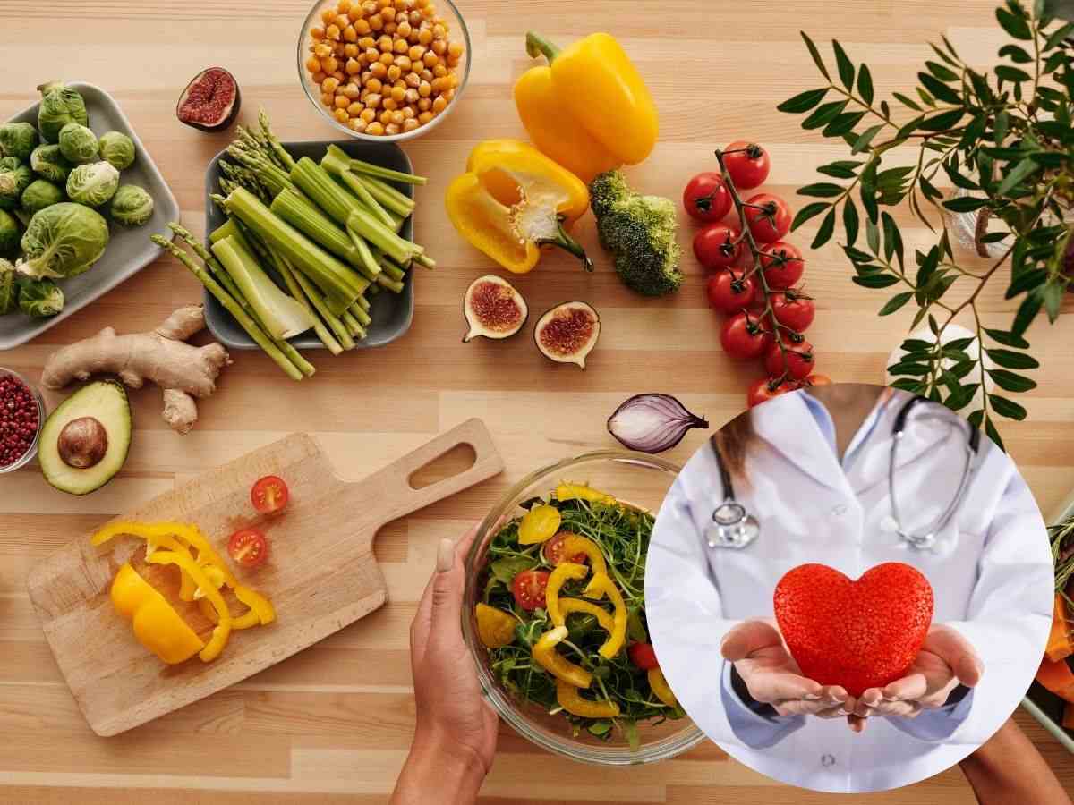Alimenti vegetali e logo con cuore
