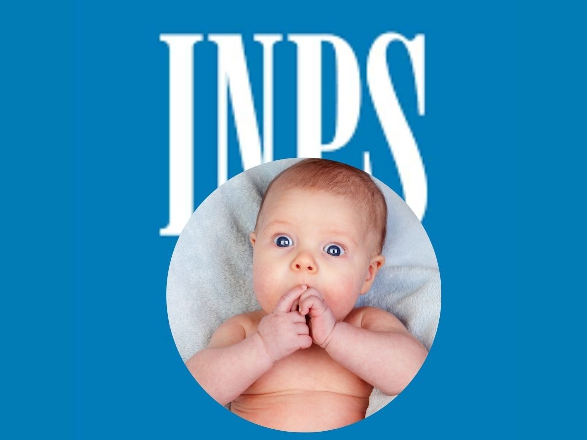 Logo INPS e neonato meravigliato