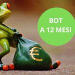 Un rana che tira un sacco di soldi e un cerchio verde con su scritto BOT a 12 mesi