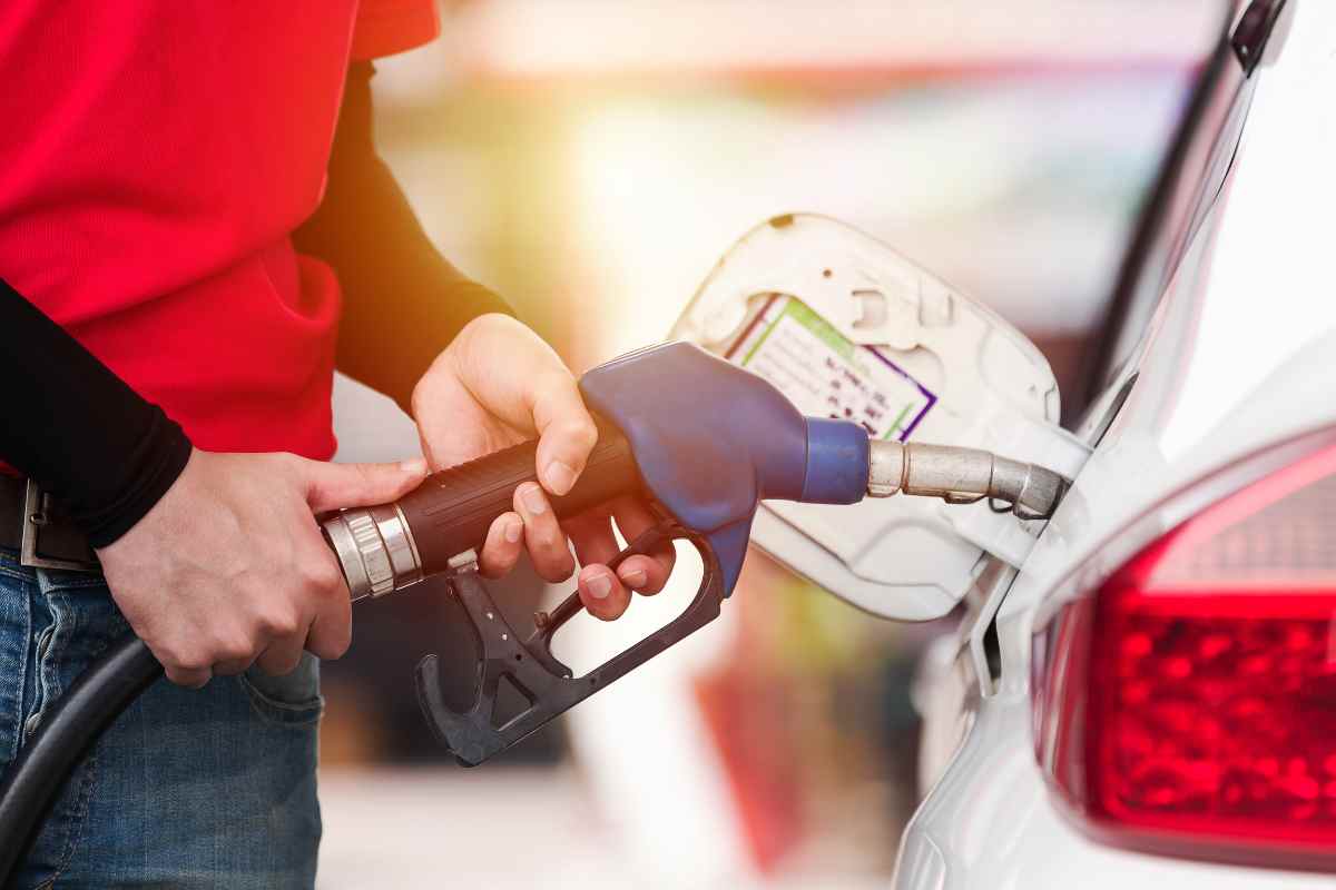 Persona tiene tra le mani una pompa di benzina