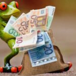 Rana che trascina sacco di soldi
