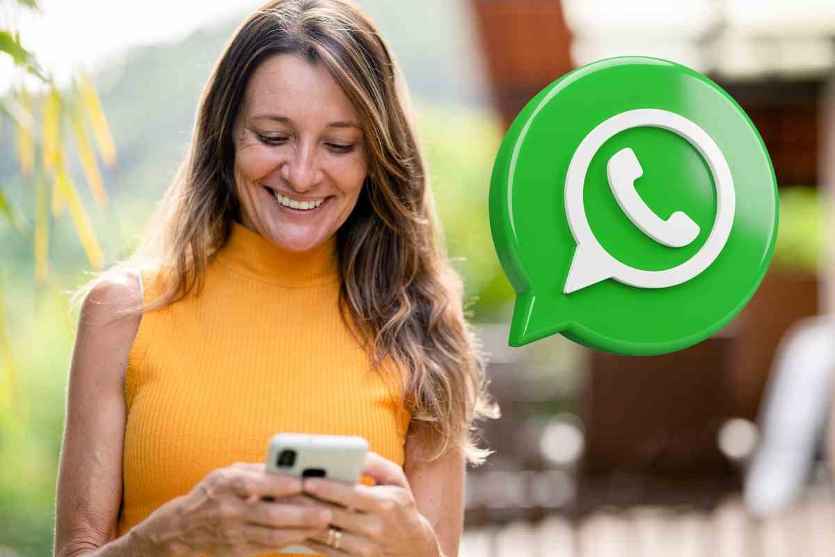 Ragazza al cellulare e logo WhatsApp