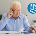 Pensione - Uomo anziano che fa i conti e logo INPS